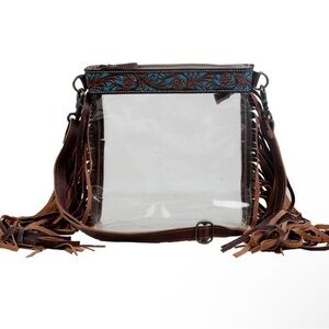 Myra Bag Brown and Clear Crossbody with Fringe